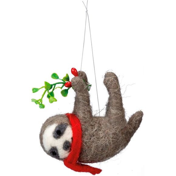 Primitives by Kathy Other - Sloth in a Red Scarf with Mistletoe Sprig Christmas Holiday Ornament